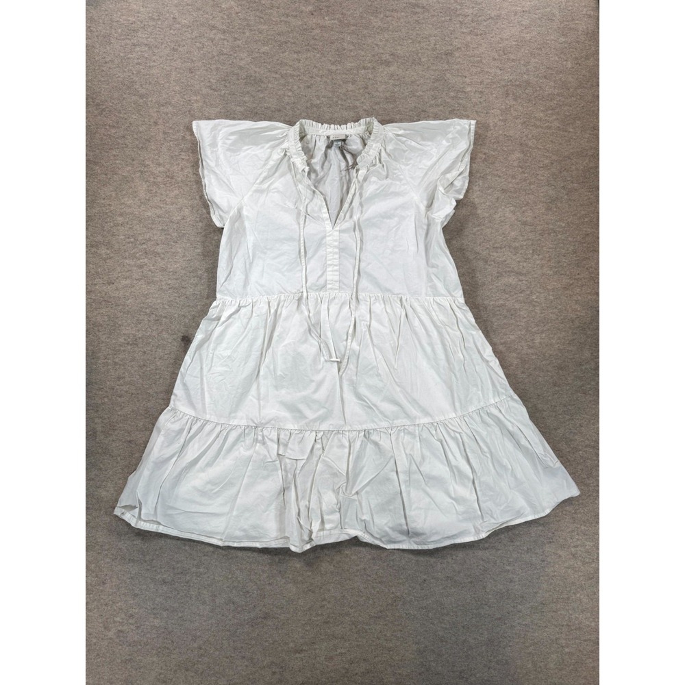 A New Day Tiered Mini Dress Womens Large White Ruffle Split Neck Flutter Sleeves